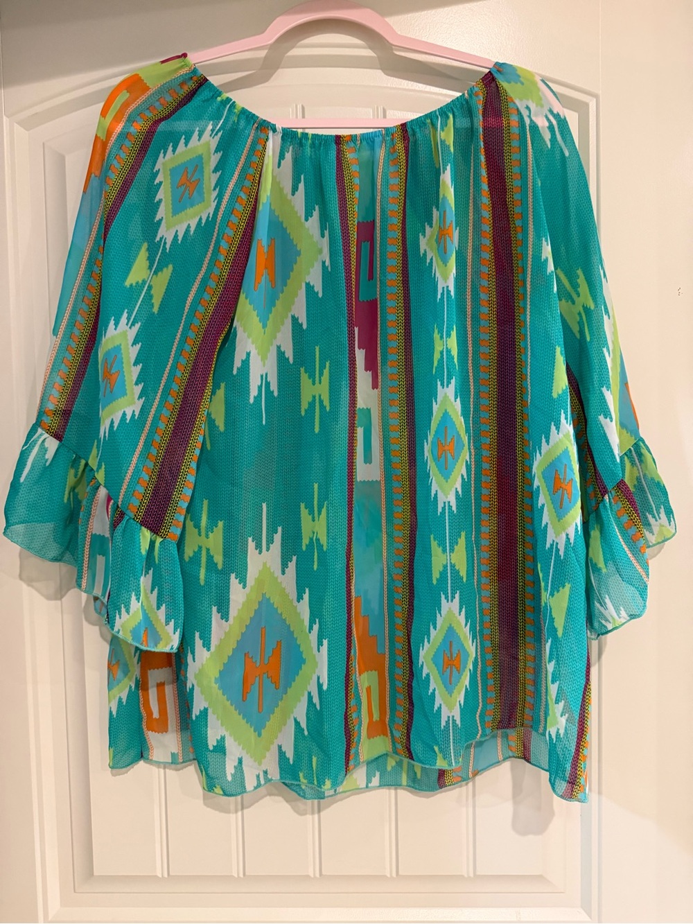 Turquoise Aztec Off-Shoulder Blouse - Brand Unspecified